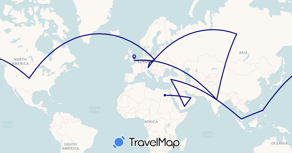 TravelMap itinerary: driving in United Arab Emirates, Austria, Czech Republic, Egypt, United Kingdom, India, Malaysia, Philippines, Poland, Russia, Turkey, United States, Yemen (Africa, Asia, Europe, North America)